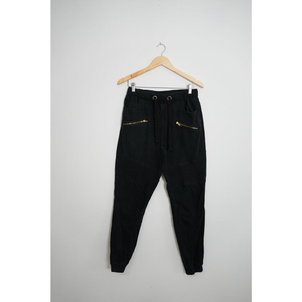Men's Vibes Gold Black Moto Slim Straight Jogger Pants Size‎ Medium
